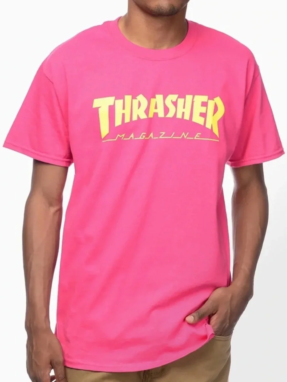 Thrasher Hot Pink Short Sleeve Tee with Yellow Logo - Thrasher - Picture 2 of 6